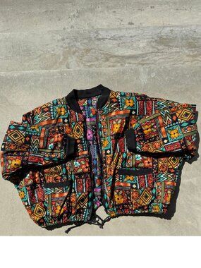Vintage 90s Reversible Quilted Floral Bomber Jacket